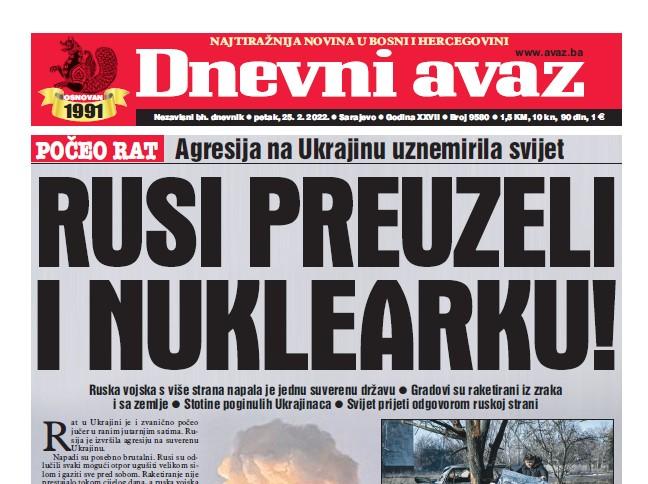 Danas u "Dnevnom avazu" čitajte: Rusi preuzeli i nuklearku!