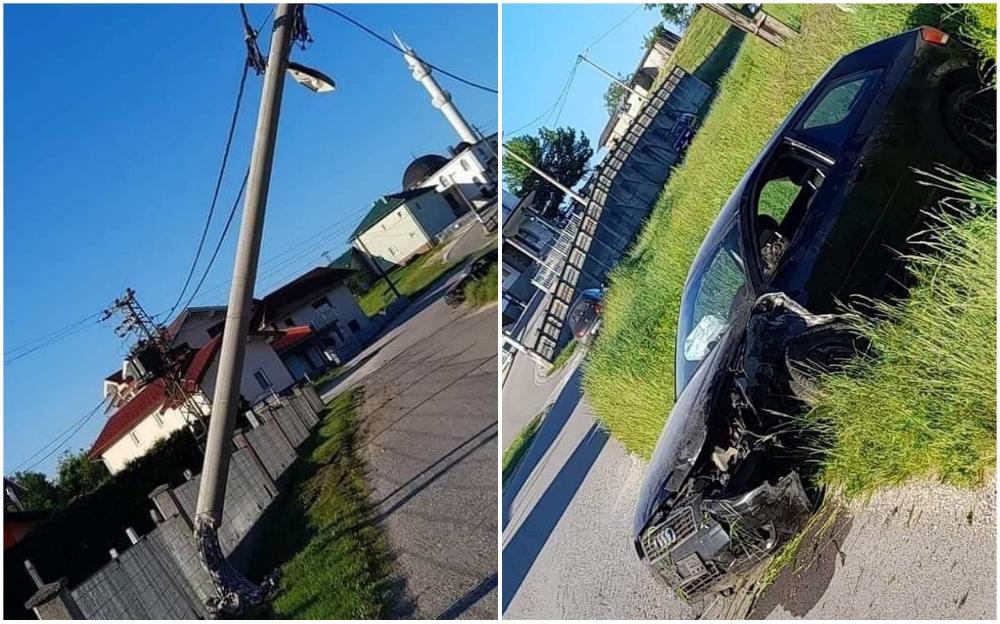 Žestok sudar: Audijem se zabio u stub za rasvjetu i skoro ga oborio, načinjena velika šteta