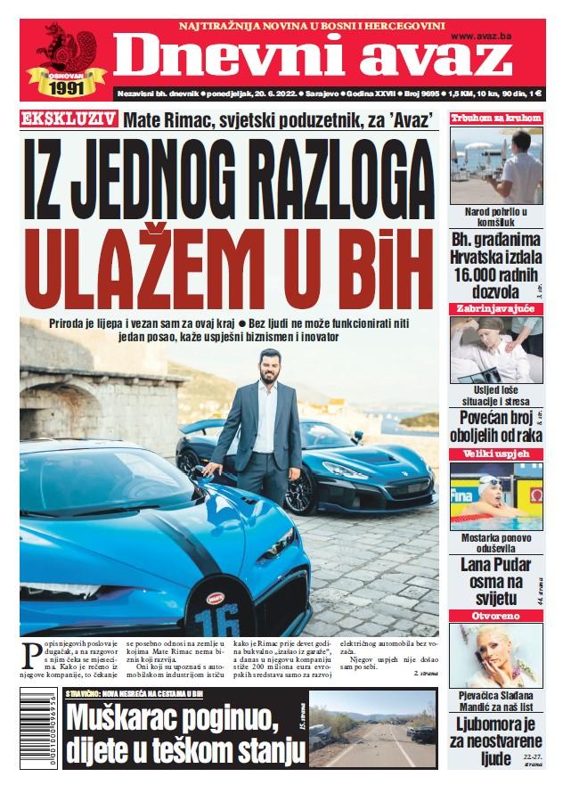 Današnja naslovna strana "Dnevnog avaza" - Avaz