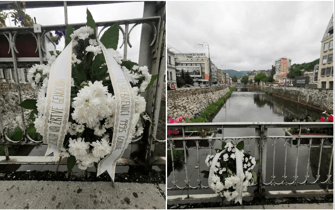 Vijenci za nevine žrtve genocida u Srebrenici na mostovima u Sarajevu