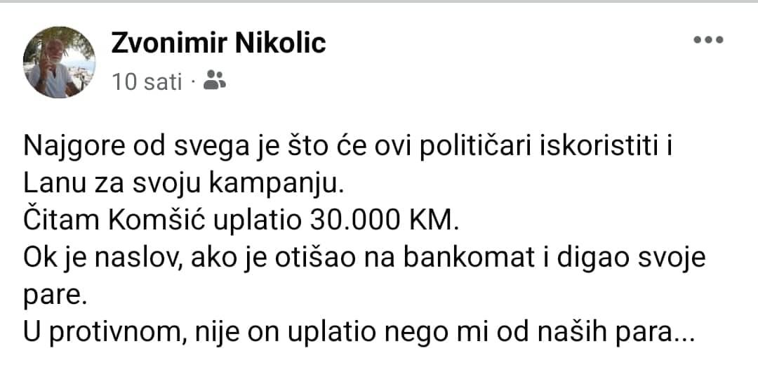 Facebook status Zvonimira Nikolića - Avaz