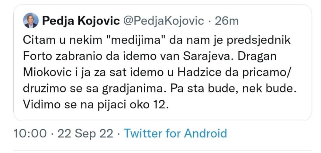 Objava na Twitteru - Avaz