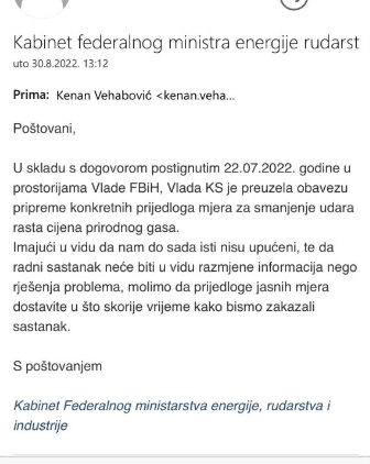 U odgovoru iz Kabineta ministra Džindića potvrđuje se ova činjenica, ali i konstatuje da KS još uvijek nije dostavio prijedlog mjera - Avaz