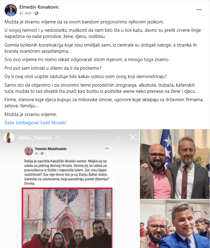 Facebook status Elmedina Konakovića - Avaz