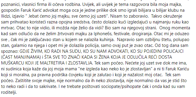 Objava Kerima Čutune na Facebooku - Avaz