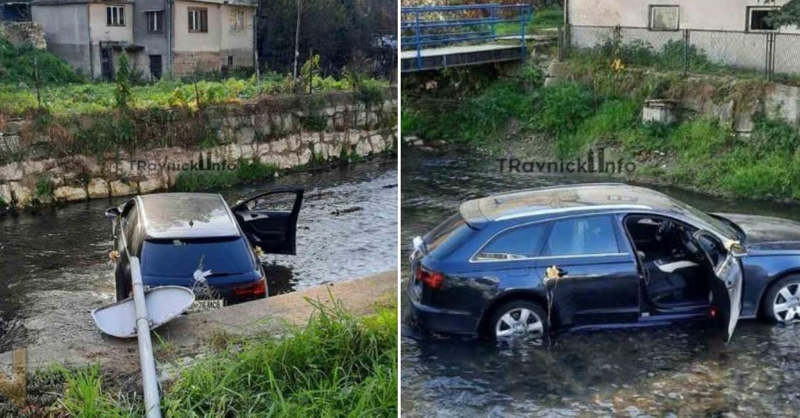 Saobraćajna nesreća u centru Travnika: Audi završio u rijeci Lašvi