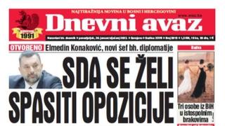 Danas u "Dnevnom avazu" čitajte: SDA se želi spasiti opozicije