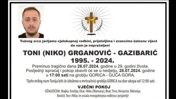 Smrtovnica Tonija Grganovića - Gazibarića - Avaz