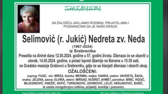 Smrtovnica Nedrete Selimović - Avaz