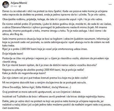 Objava Arijane na Facebooku - Avaz